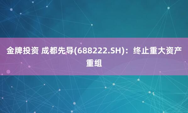 金牌投资 成都先导(688222.SH)：终止重大资产重组